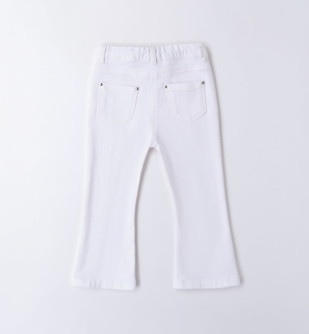 Pantalone bianco bambina con fiocco in strass

