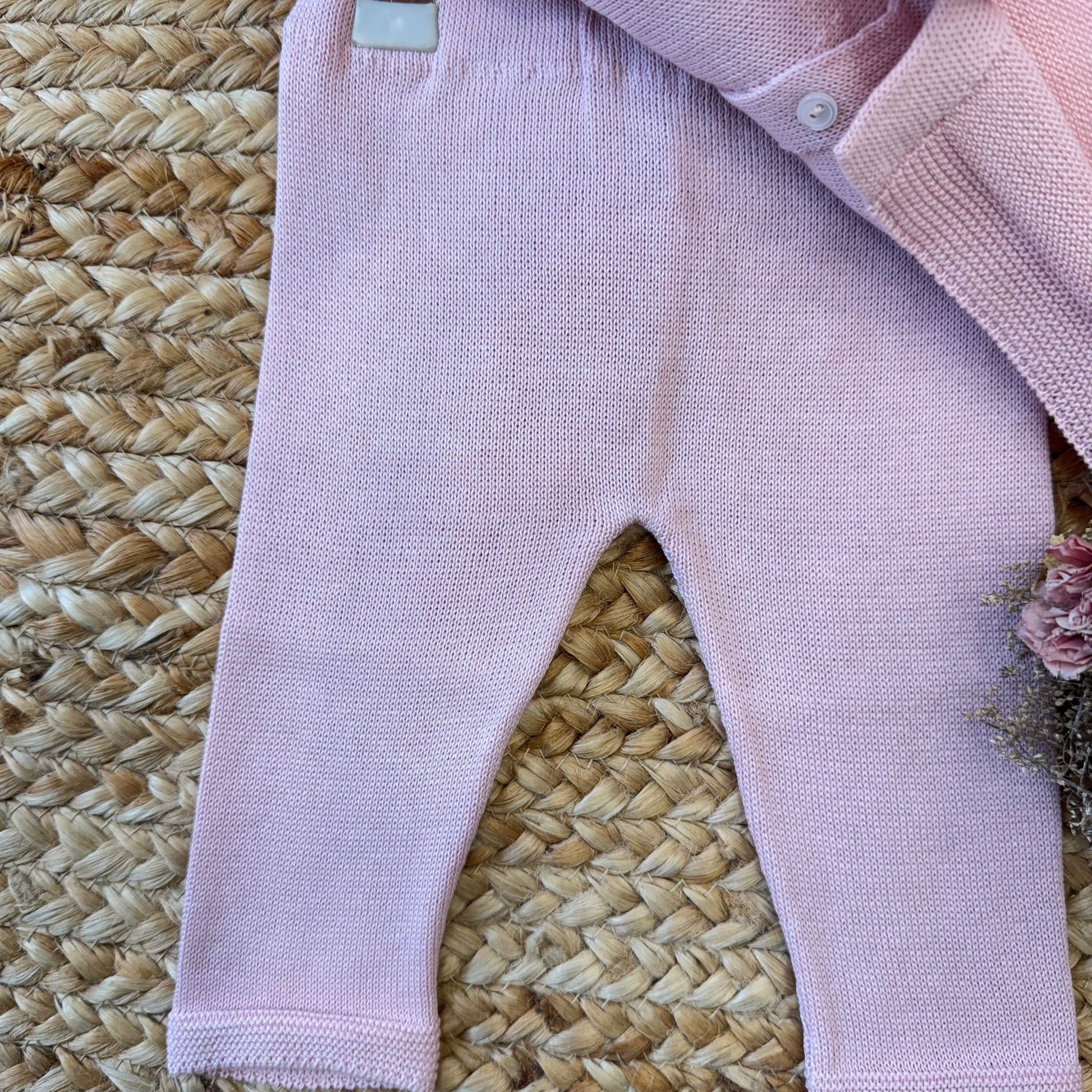 Pantalone coordinato rosa in 100% filo di cotone per tutina neonata