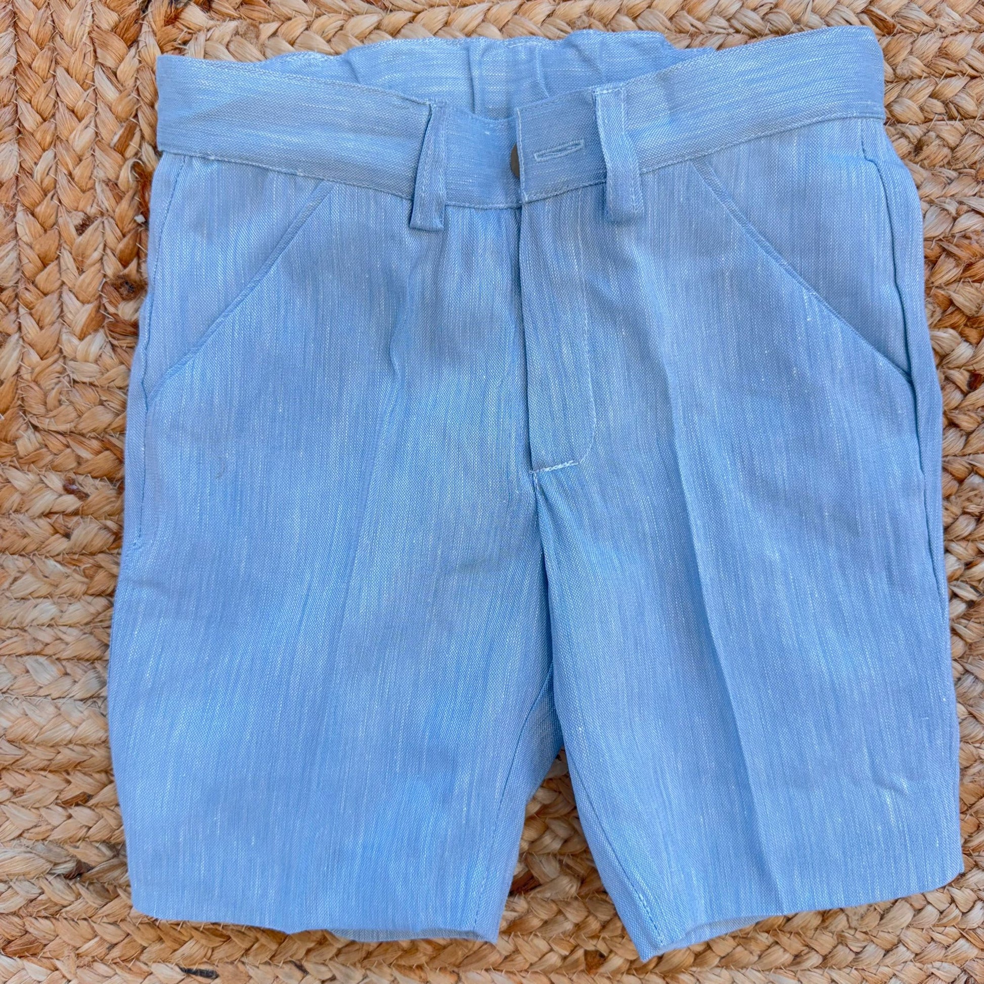 pantalone bimbo azzurro in lino e viscosa con tasche e bottone