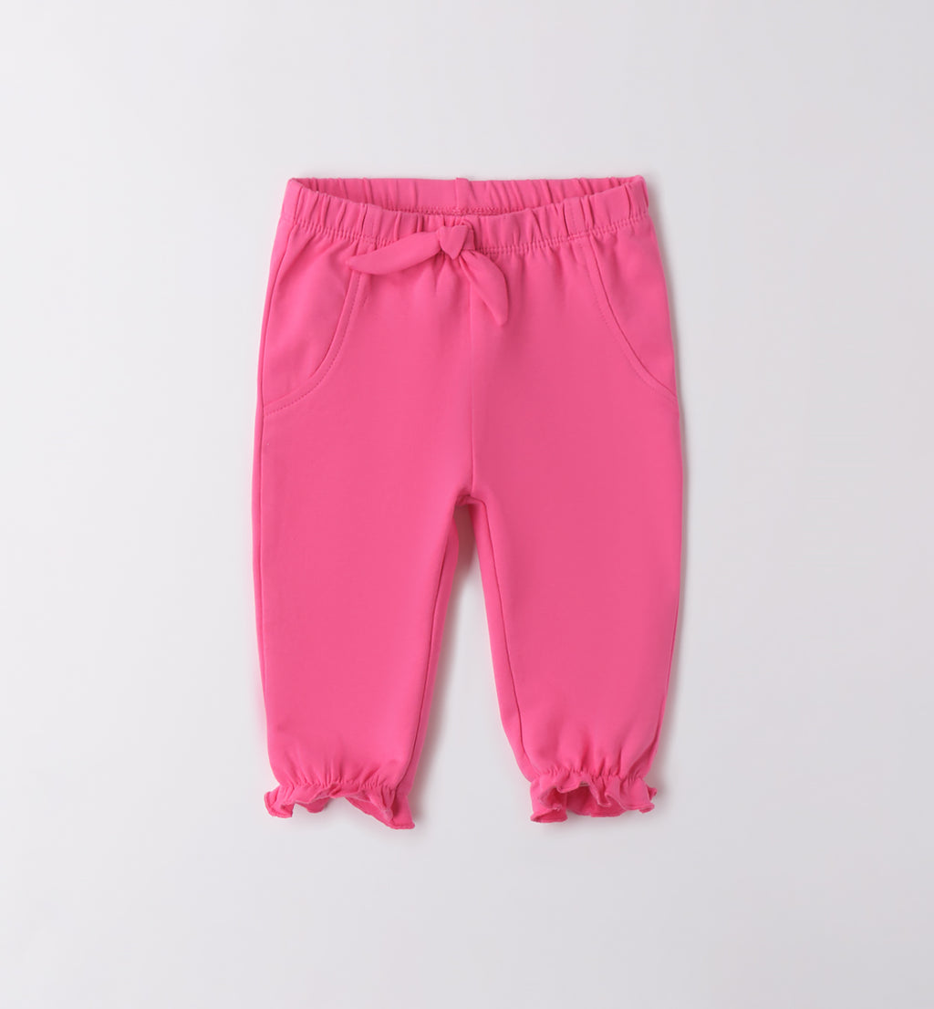 Pantaloni bambina rosa con elastico in vita e fiocchetto decorativo