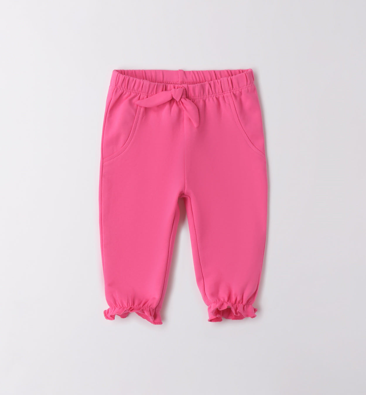 Pantaloni bambina rosa con elastico in vita e fiocchetto decorativo