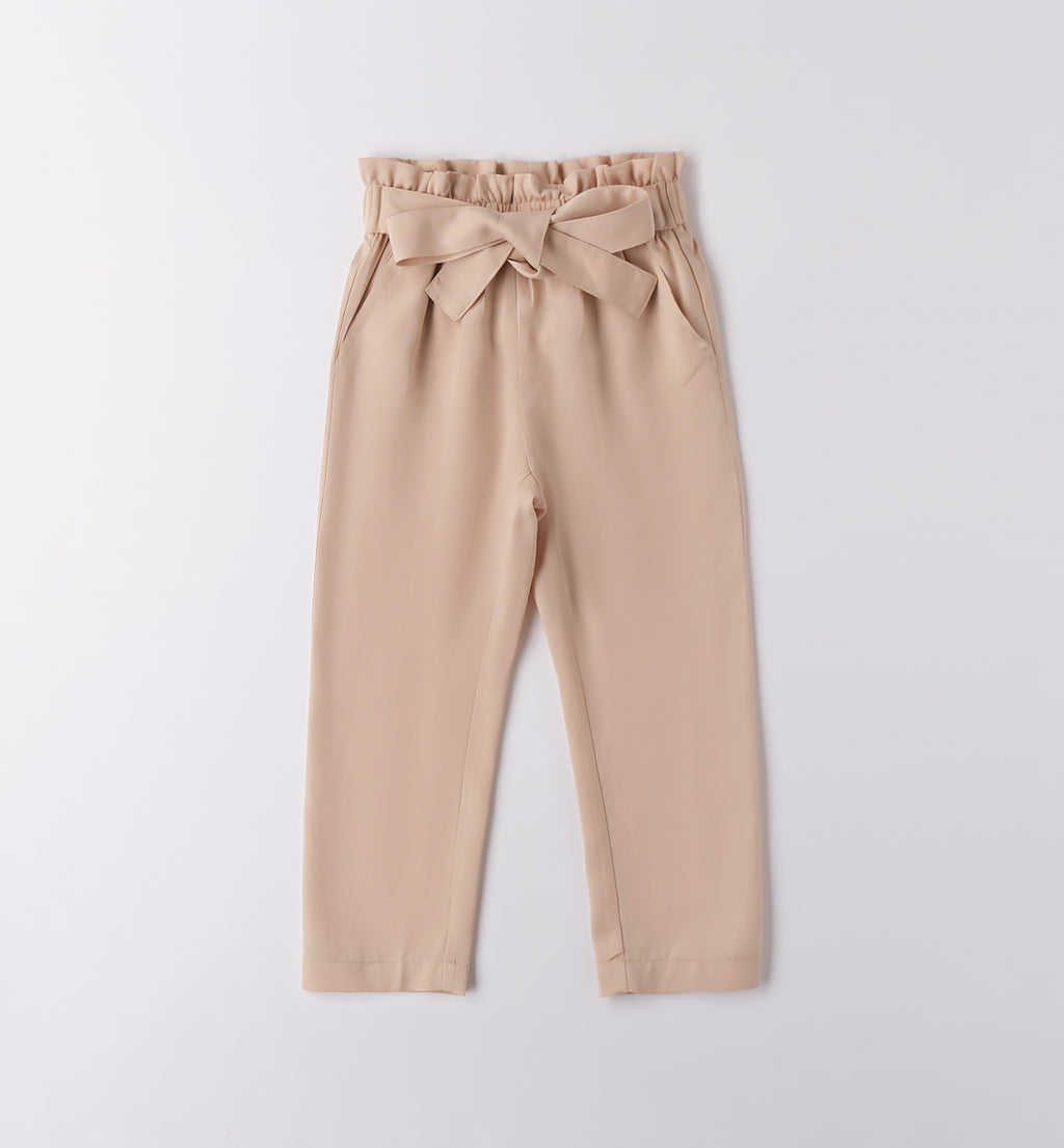 Pantaloni eleganti beige bambina con fiocco