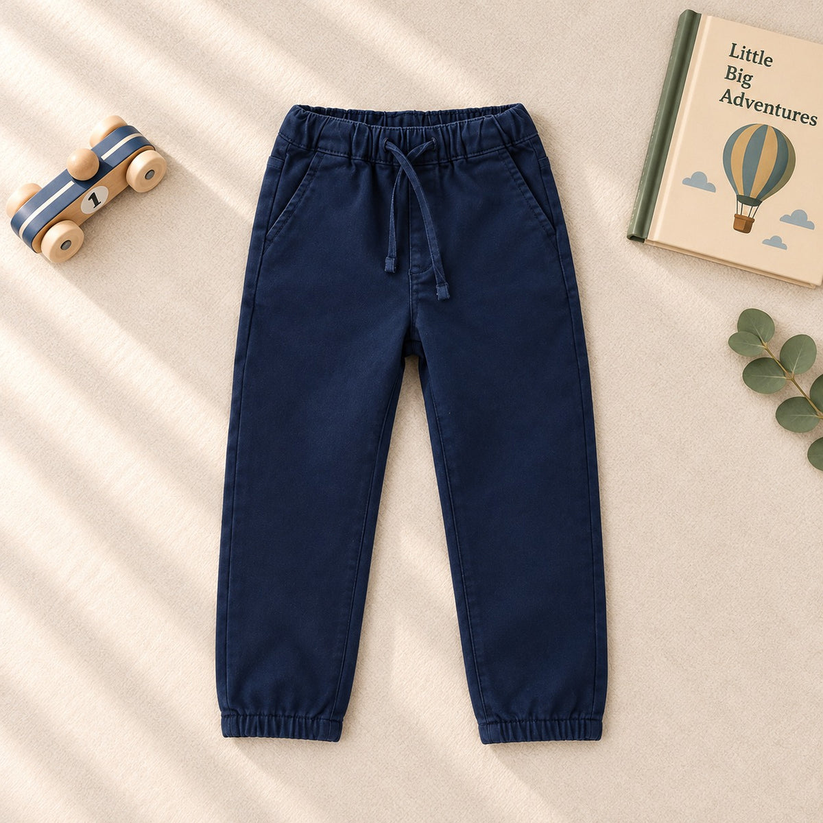 Pantaloni bimbo blu navy con vita elasticizzata, coulisse e tasche laterali