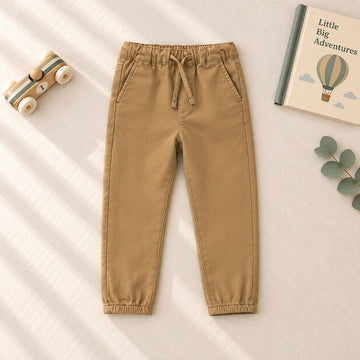 Pantaloni bimbo marrone con vita elasticizzata, coulisse e tasche laterali