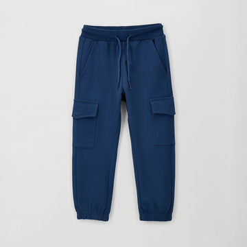 Pantaloni cargo blu bimbo con coulisse e tasconi laterali