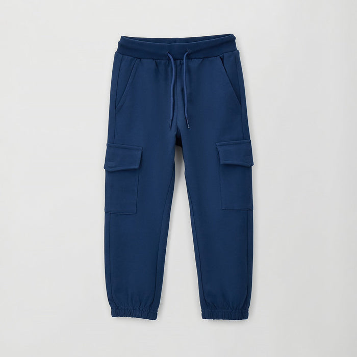 Pantaloni cargo blu bimbo con coulisse e tasconi laterali