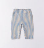 Pantaloni bambino a righe azzurro e beige con tasche dietro