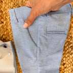 pantaloni sartoriali azzurro chiaro in lino e cotone per battesimo neonato