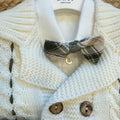 Completo cerimonia bimbo panna e verde tartan con cardigan