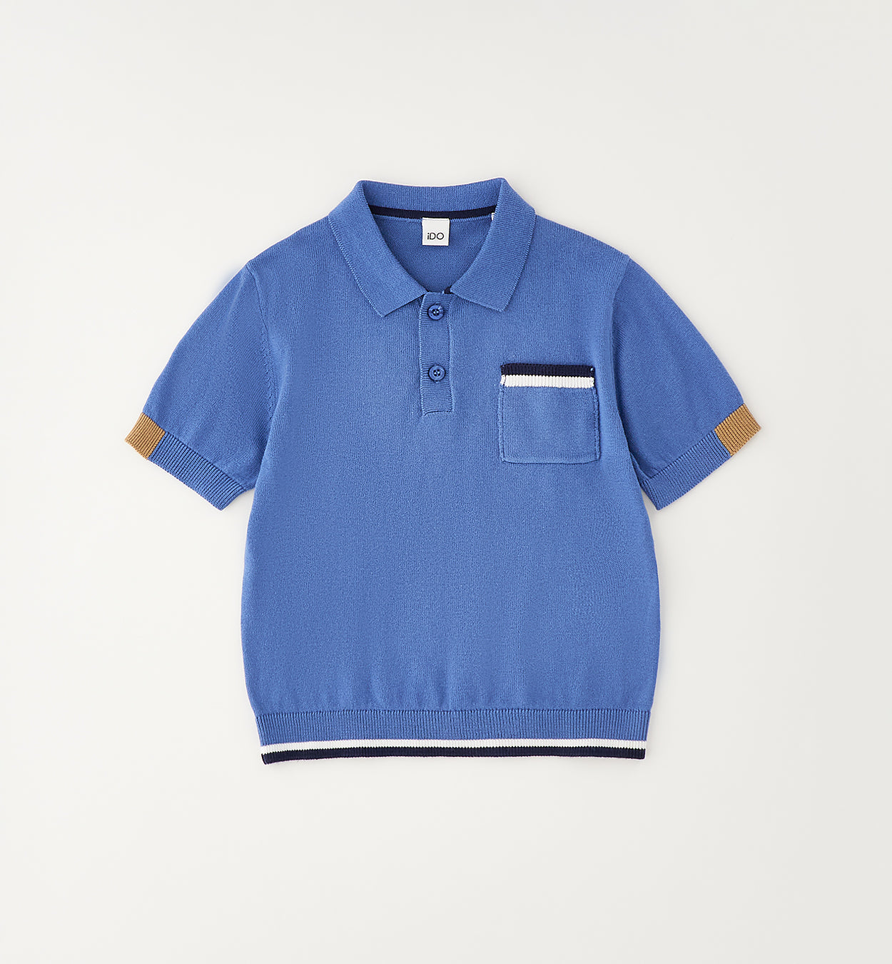polo azzurra bambino elegante con taschino in cotone