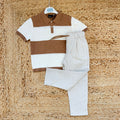 completo bimbo elegante misto lino polo rigata e pantalone