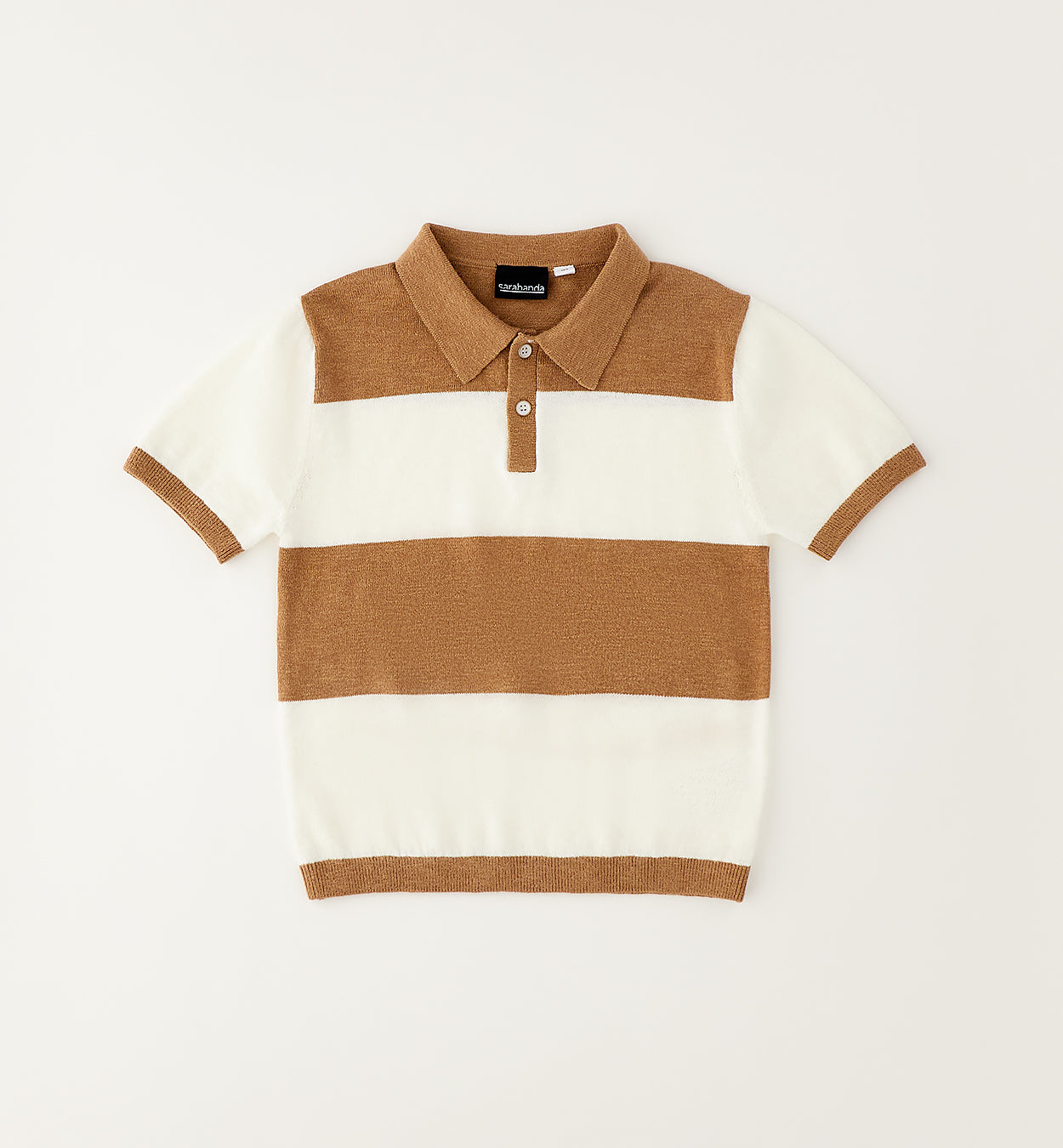 polo bambino rigata beige e panna misto lino