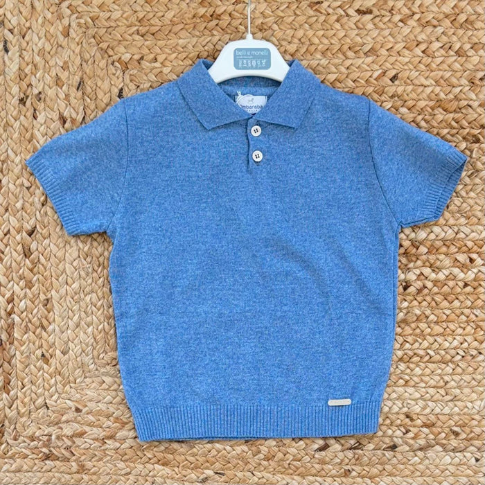 polo bambino elegante azzurra in maglia cotone acrilico