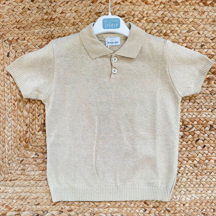 polo bambino elegante beige in maglia cotone acrilico