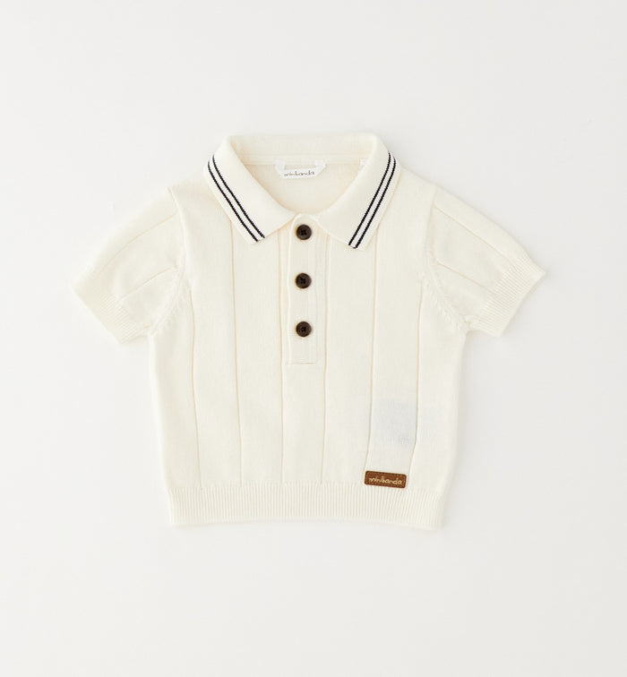 polo neonato cotone panna con colletto elegante