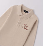 polo bambino beige dettaglio colletto e bottoni