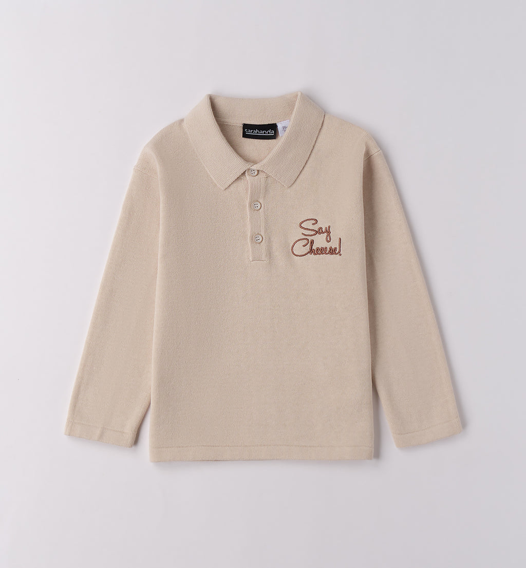 polo bambino caldo cotone beige ricamo frontale