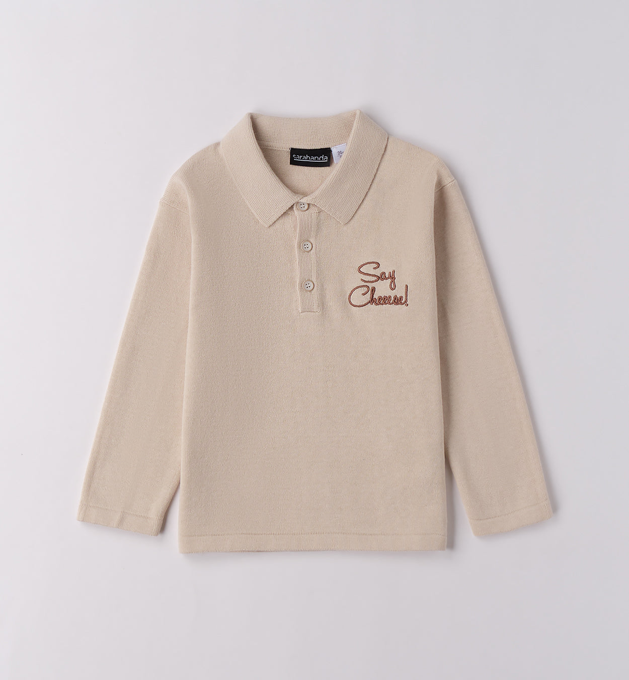 polo bambino caldo cotone beige ricamo frontale