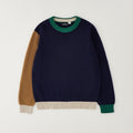 Pullover bimbo blu multicolor in cotone con dettagli verde cammello e beige