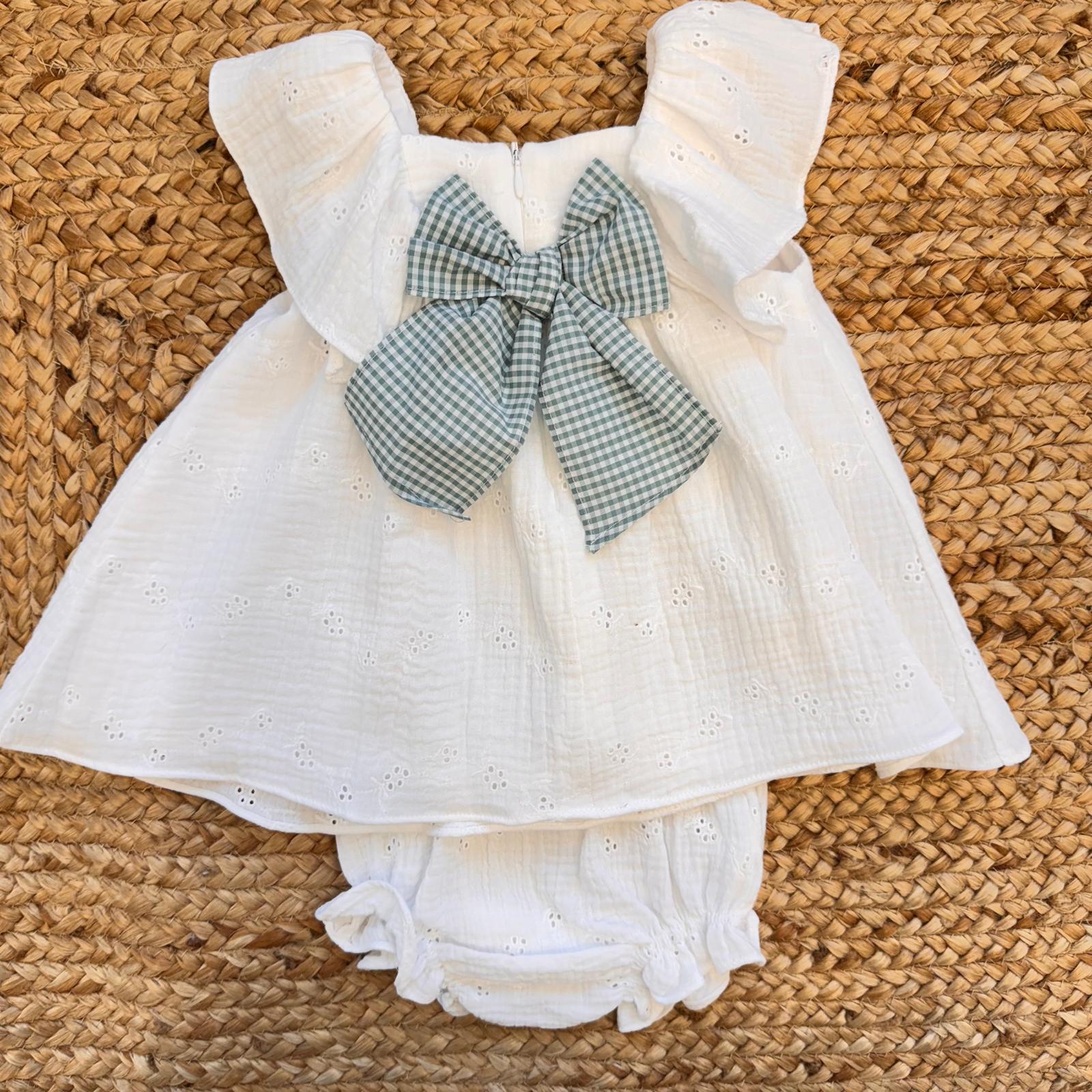 retro abitino neonata con fiocco verde elegante