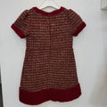 Abito elegante bambina in bouclé bordeaux con lurex, bordi rossi e taschine decorate