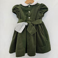 Abito bimba velluto millerighe verde con punto smock e colletto bianco