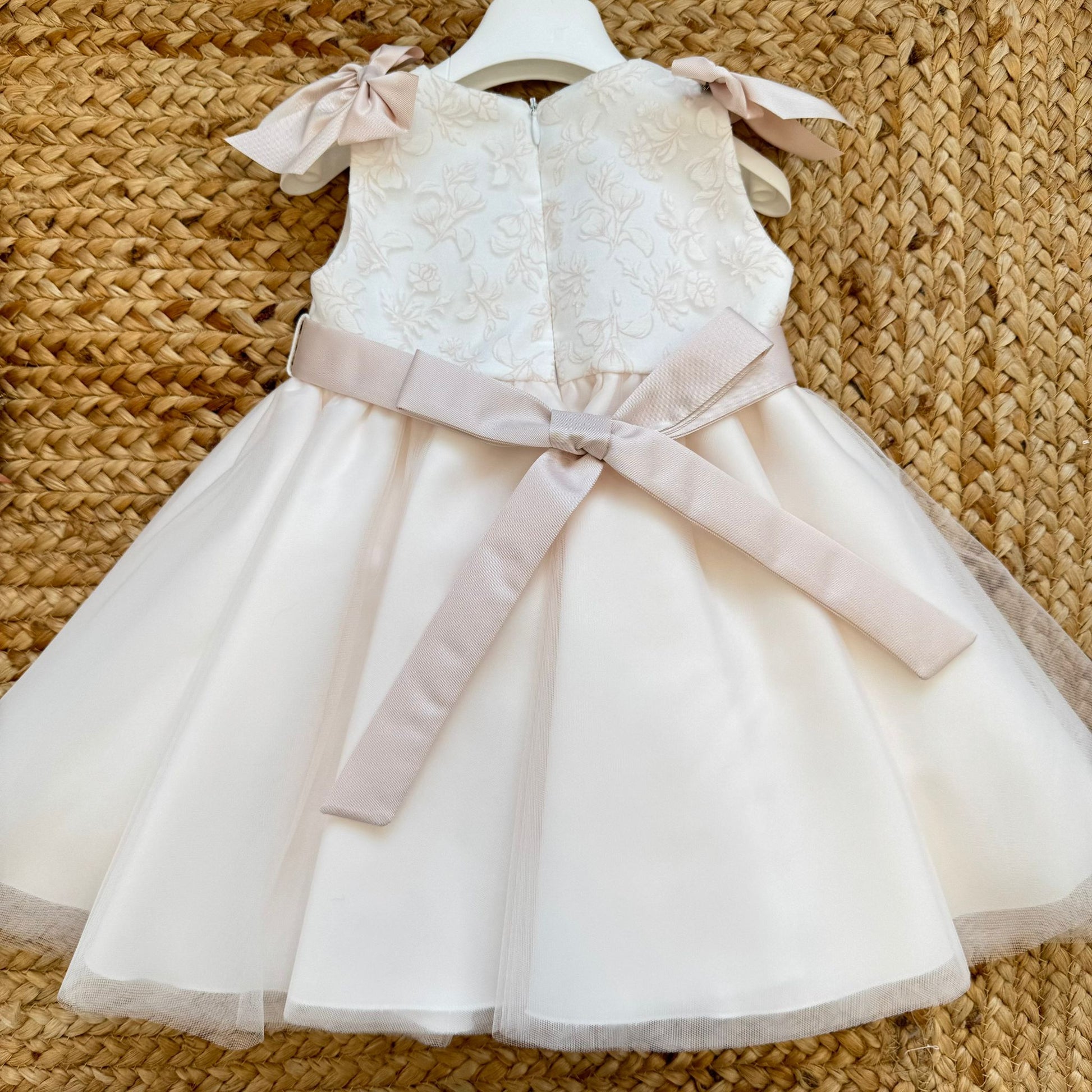 retro abito battesimo bimba con grande fiocco rosa