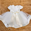 Retro abito battesimo bimba bianco con grande fiocco e gonna voluminosa