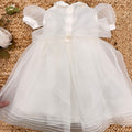 Retro abito battesimo bimba con maxi fiocco in organza e chiusura con bottoni