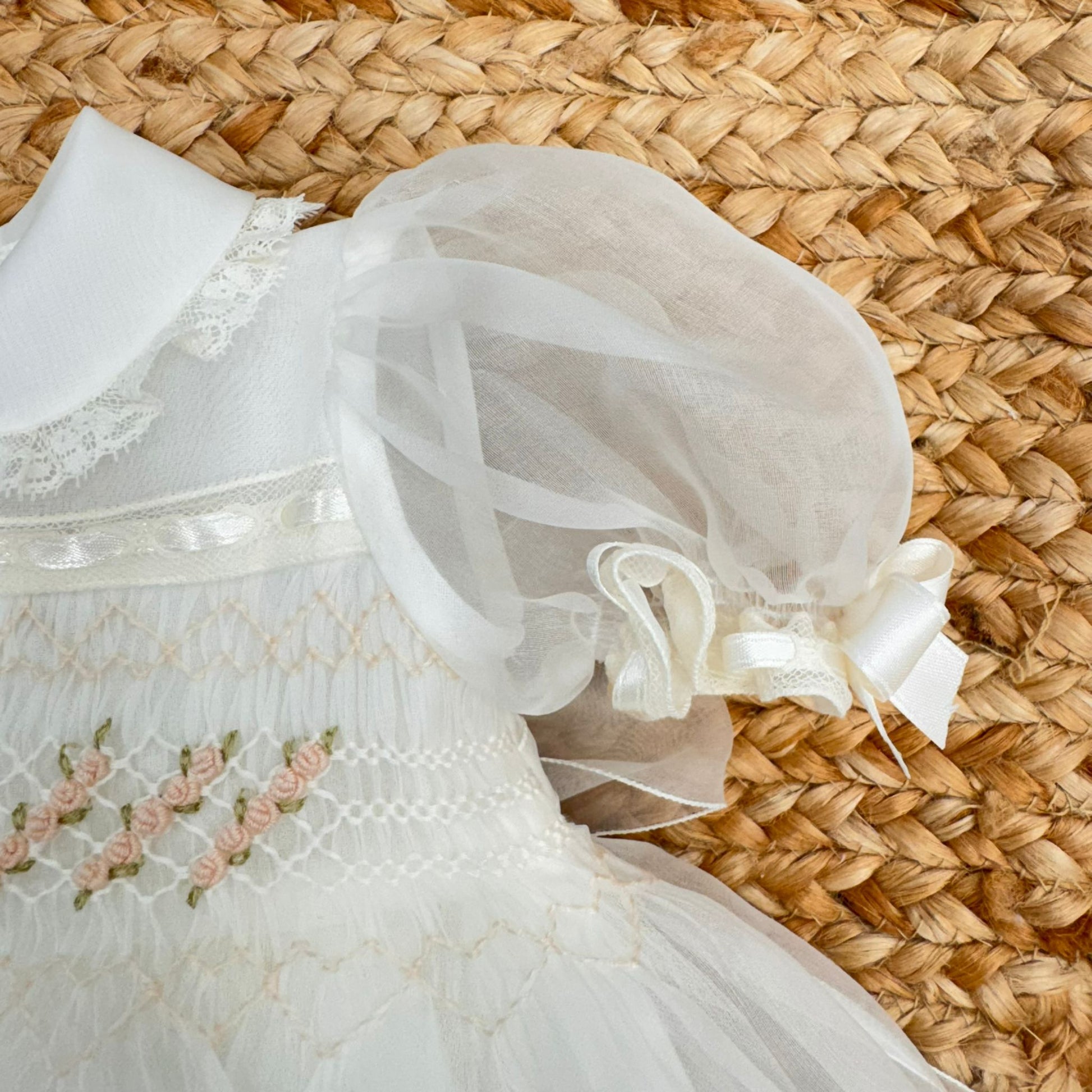Retro abito battesimo bimba con maxi fiocco in organza