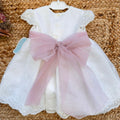 retro abito battesimo bimba con maxi fiocco rosa