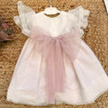 retro abito battesimo bimba con grande fiocco in tulle rosa