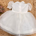 Retro abito battesimo bimba in organza di seta con chiusura posteriore a bottoni