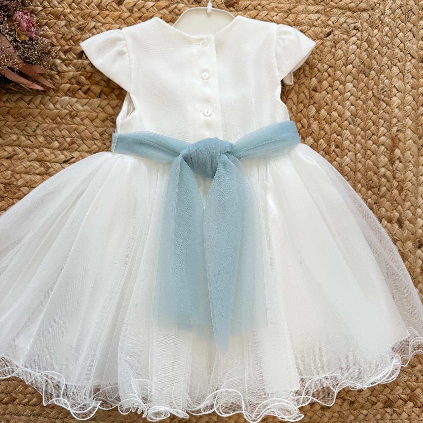 fascia capelli coordinata con fiore azzurro