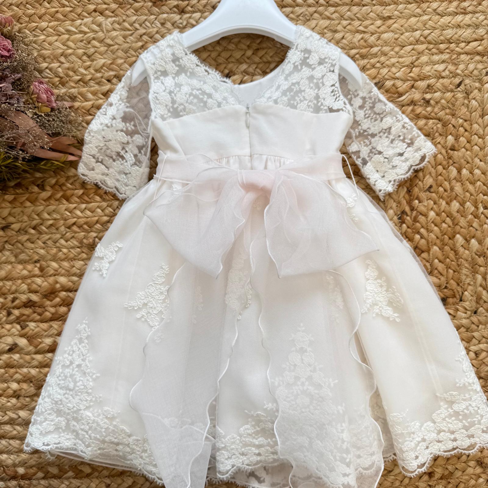 retro abito battesimo con fiocco in organza