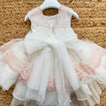 retro abito battesimo con grande fiocco in tulle