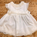 Abito battesimo neonata panna con cuffietta coordinata e fiocco in raso