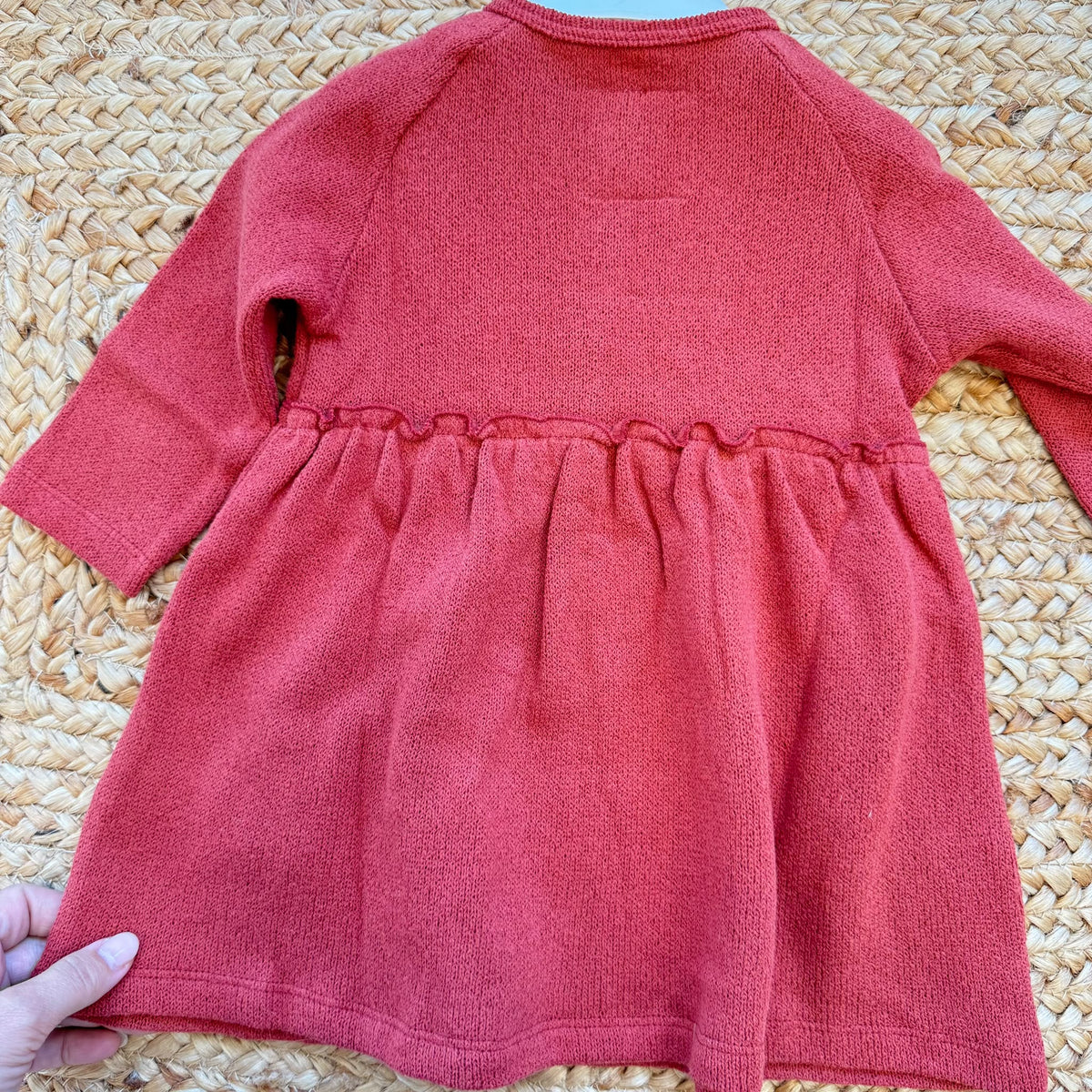 Abito bimba color mattone in caldo cotone con taschina frontale