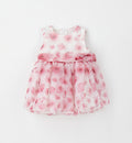 Retro abito bimba elegante rosa con fiocco in vita e fantasia floreale
