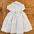 Retro abito bimba in lino bianco con fiocco grande e zip