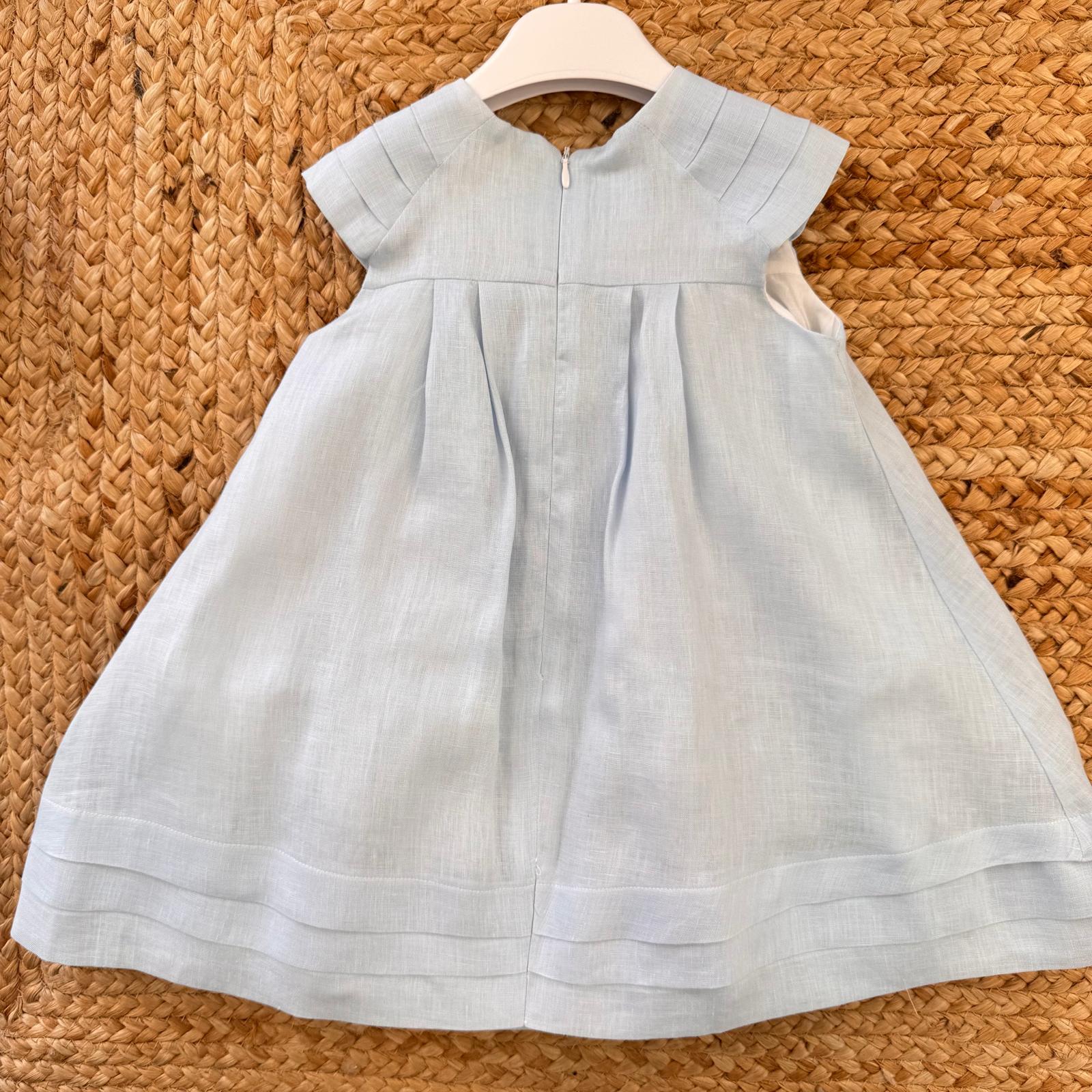 Retro abito bimba in lino celeste con chiusura zip