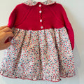 Abito bimba con corpino in maglia amaranto e gonna floreale in cotone