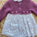 Abito bimba vinaccio in cotone con gonna floreale e fiocco rosa