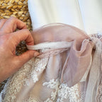 Retro abito da damina con fiocco in tulle rosa e chiusura zip