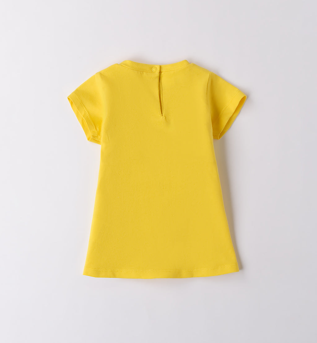 Retro abito giallo neonata in cotone con chiusura a bottoncino

