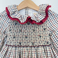 Abito bimba tartan punto smock con dettagli bordeaux
