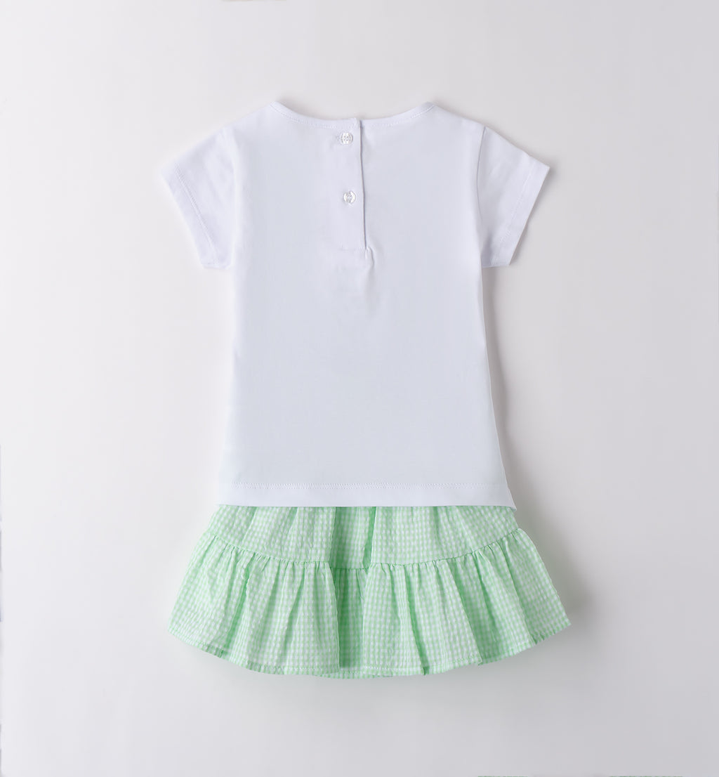 Retro completo bambina con chiusura a bottoni e balza vichy
