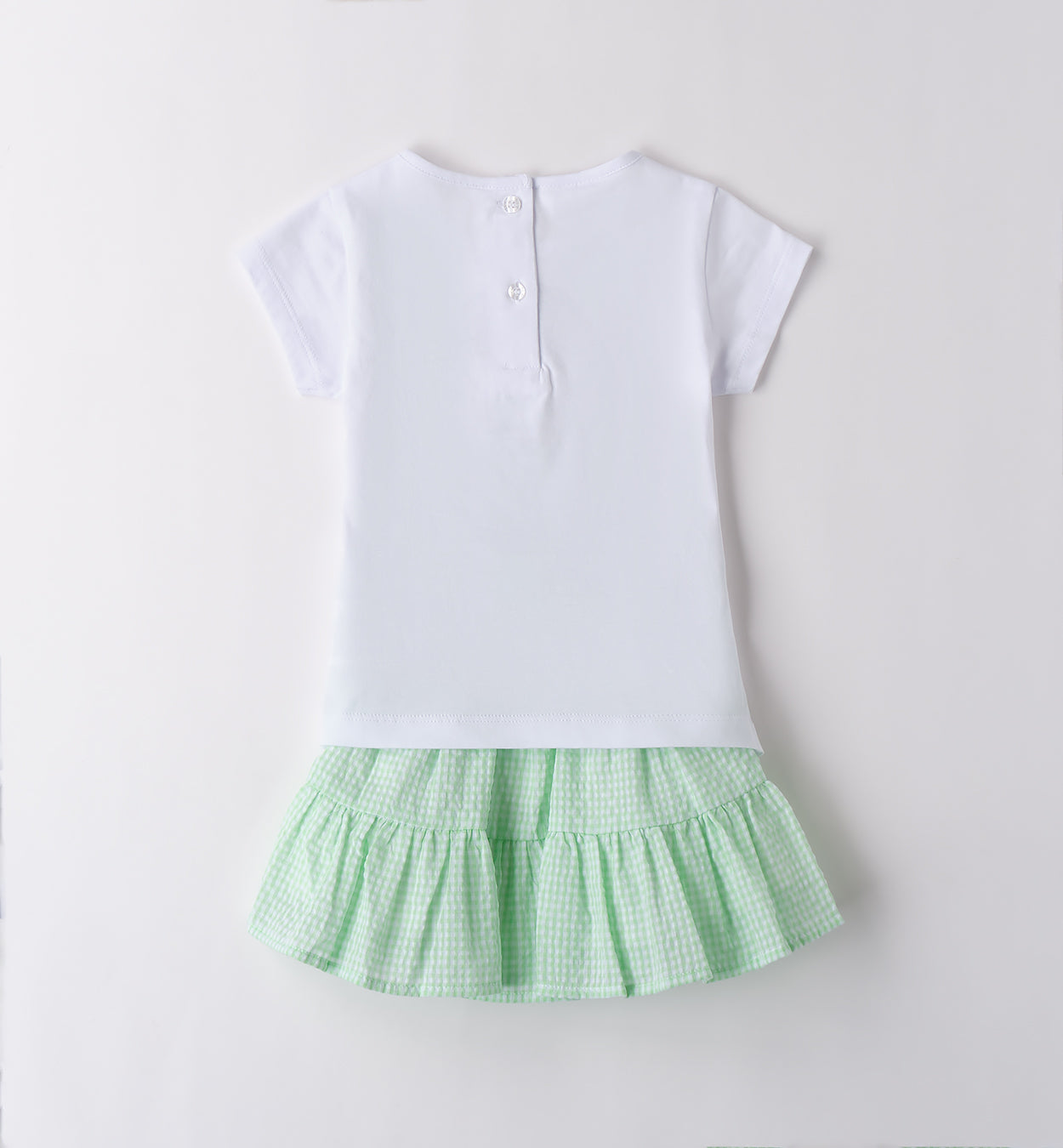 Retro completo bambina con chiusura a bottoni e balza vichy