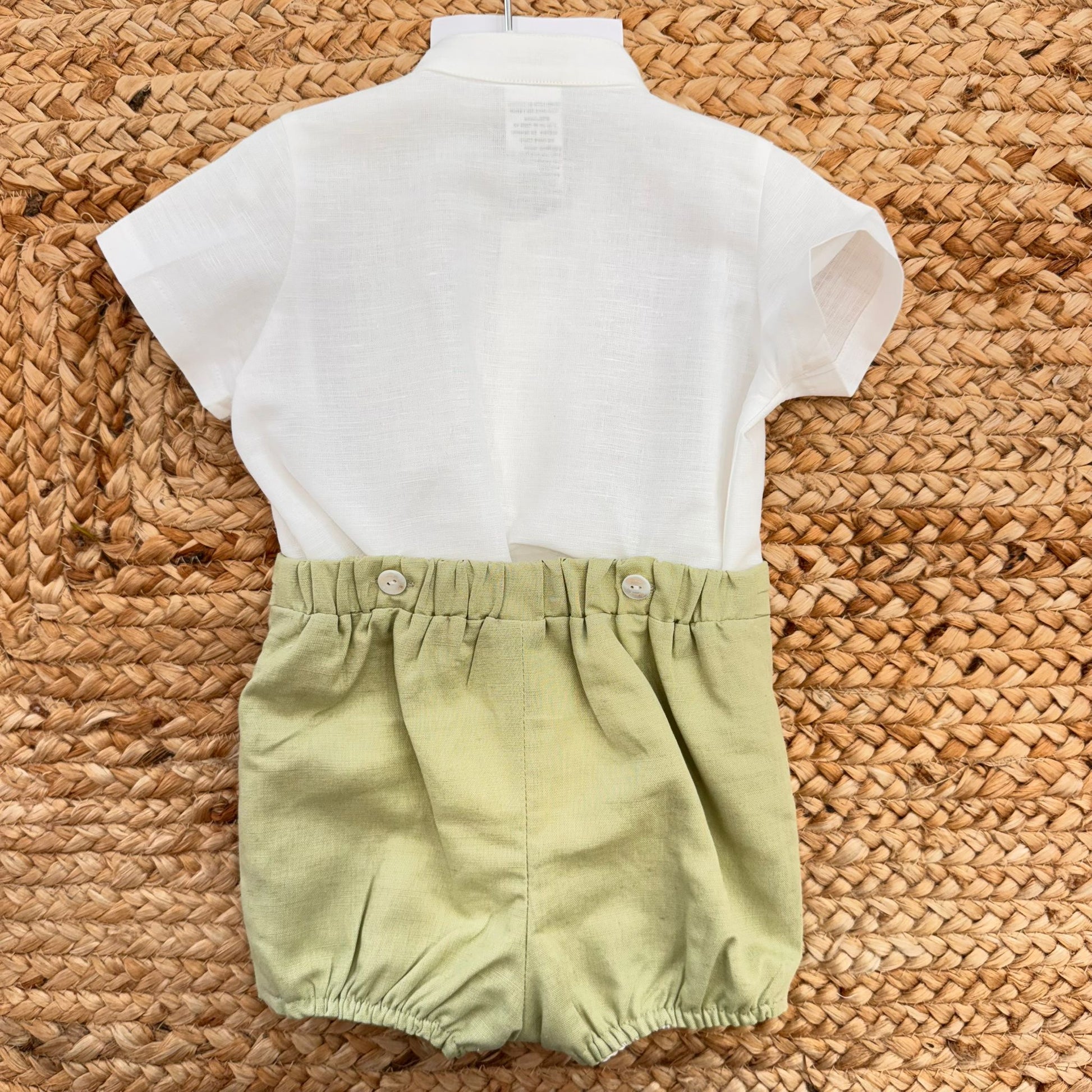 Retro completo battesimo bimbo con vita elasticizzata e pantaloncino verde