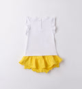 Retro completo neonata con maglia bianca e gonnellina gialla con rouches